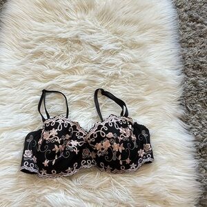 Black & Pink Embroidered Bra